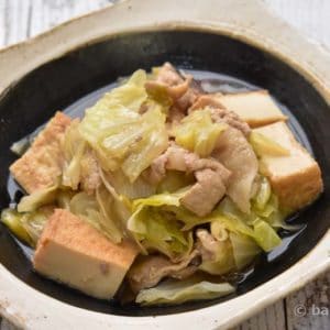 厚揚げと豚肉とキャベツのうま煮